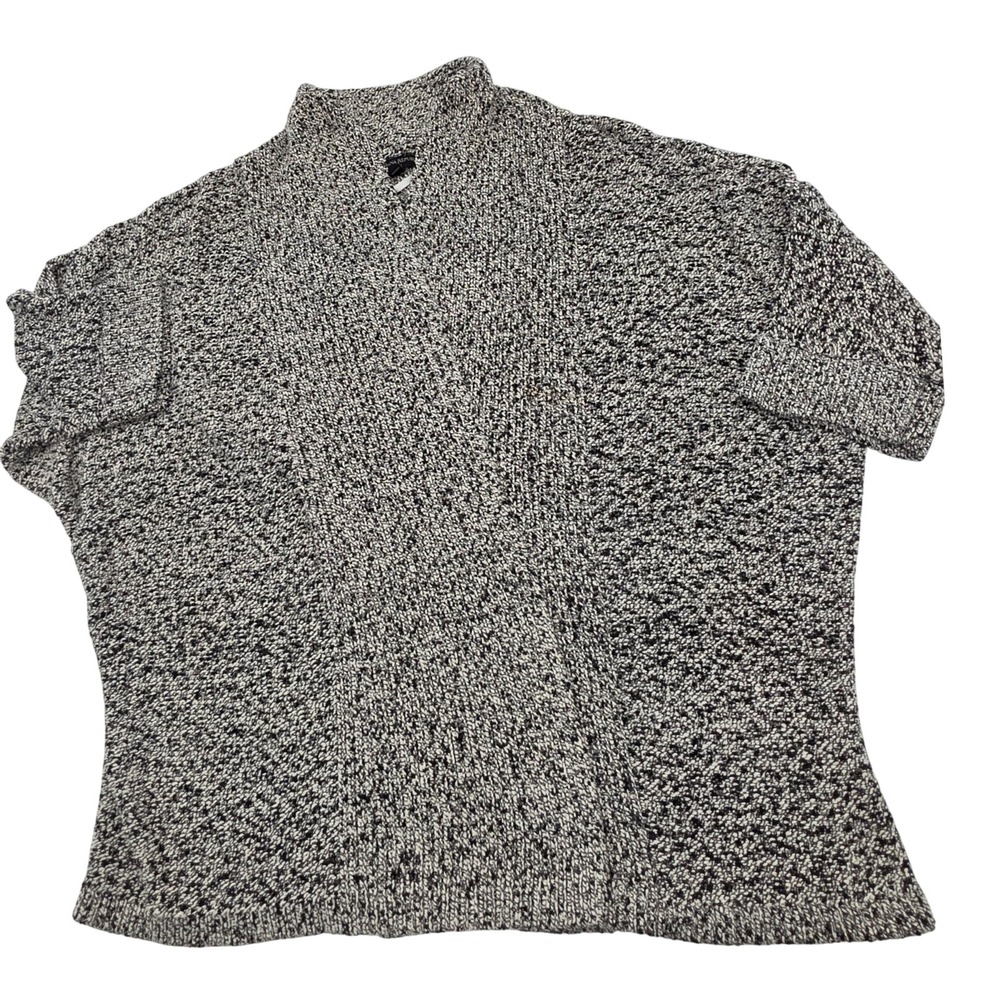 Sweater Womens M Black White Marled Mock Neck Short Sleeve top Workcore Casual *